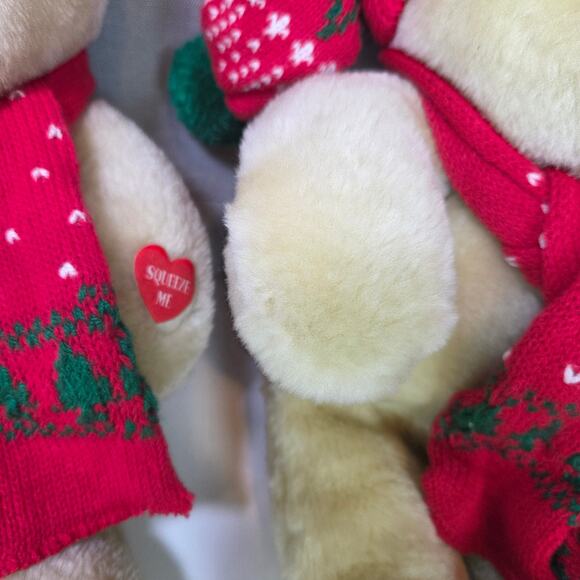 Pair of Christmas Animated Plush Bears Red Hat Scarf Holiday Stuffed Animals - Picture 4 of 11